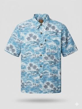 987 Pineapple Connection Blue Vintage Tropical Hawaiian Button Down Shirt - Med